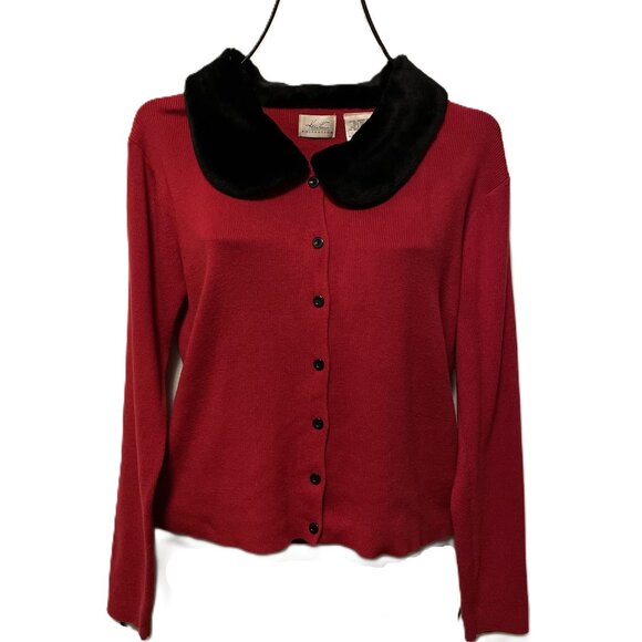 Kathie Lee Collection Tops - Vintage Kathie Lee Collection Button Up Red Blouse w/Black Collar Size M (8/10)